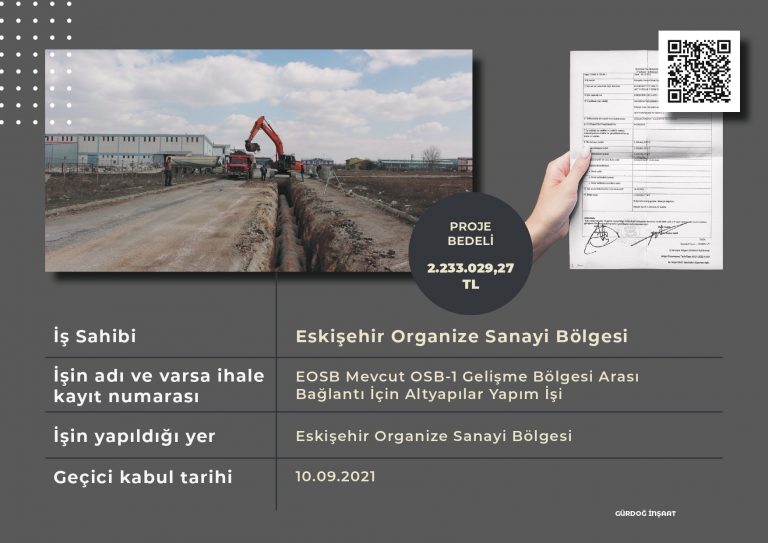 EOSB Mevcut OSB-1 Gelişme Bölgesi Arası Bağlantı İçin Altyapılar Yapım İşi