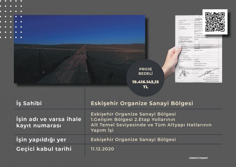 EOSB 1. Gelişme Bölgesi 2.Etap Yollarının Alt Temel Seviyesinde ve Tüm Altyapı Hatlarının Yapım İşi