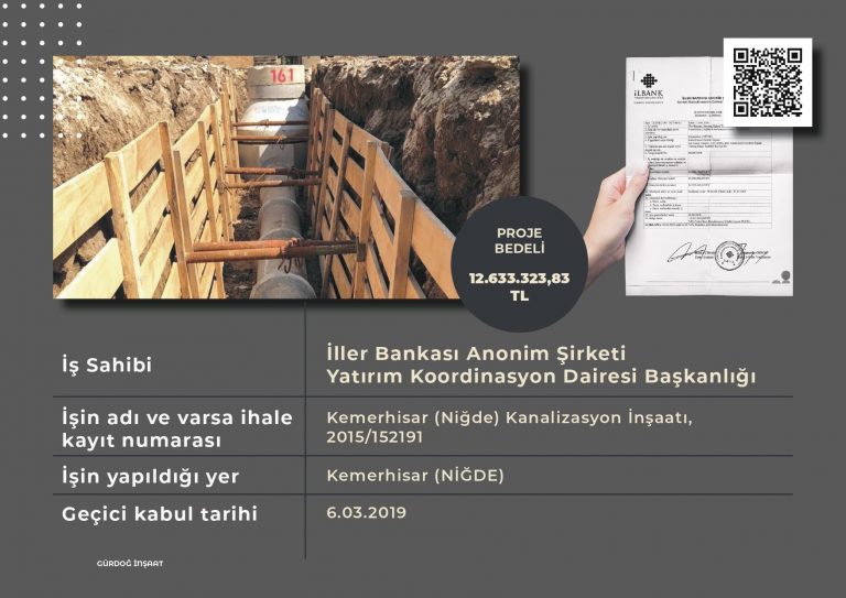 Kemerhisar (Niğde) Kanalizasyon İnşaatı Yapım İşi