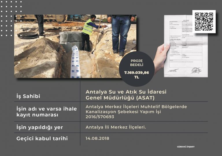 Antalya Merkez İlçeleri Muhtelif Bölgelerde Kanalizasyon Şebekesi Yapım İşi