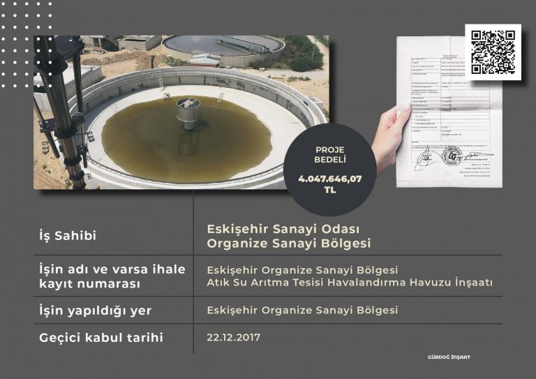 Eskişehir Sanayi Odası Organize Sanayi Bölgesi Atıksu Arıtma Tesisi Havalandırma Havuzları İnşaatı Yapım İşi