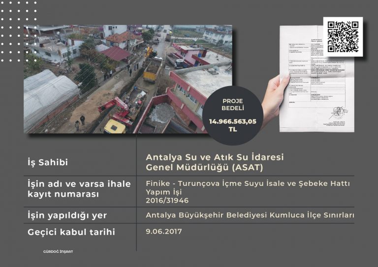 Finike-Turunçova İçmesuyu İsale ve Şebeke Hattı Yapım İşi