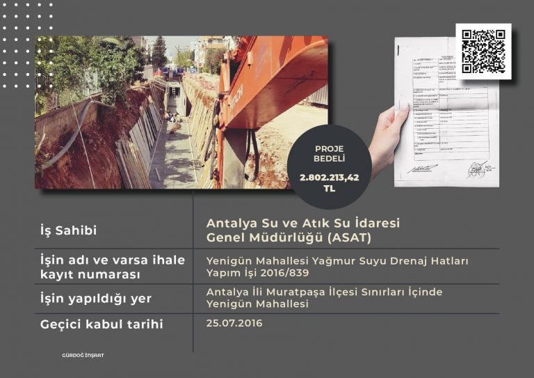 Yenigün Mahallesi Yağmursuyu Drenaj Hatları Yapım İşi