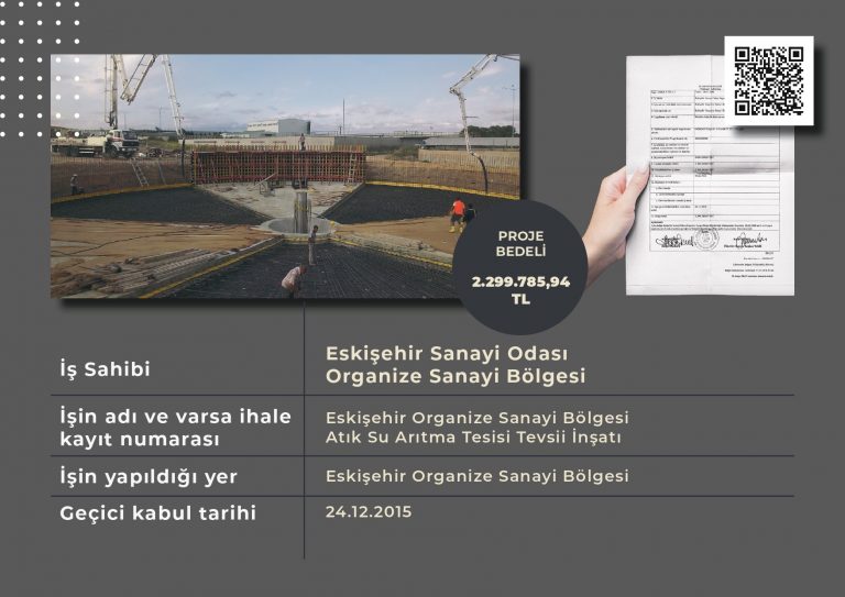 Eskişehir Sanayi Odası Organize Sanayi Bölgesi Atıksu Arıtma Tesisi Tevsii İnşaatı Yapım İşi