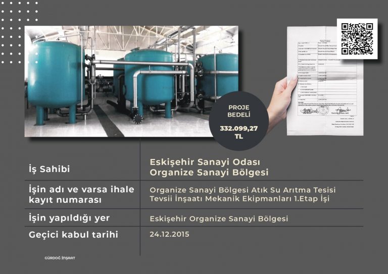 EOSB Atık Su Arıtma Tesisi Tevsii İnşaatı Mekanik Ekipmanları 1. Etap İşi