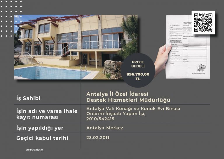 Antalya Vali Konağı ve Konuk Evi Binası Onarım İnşaatı Yapım İşi